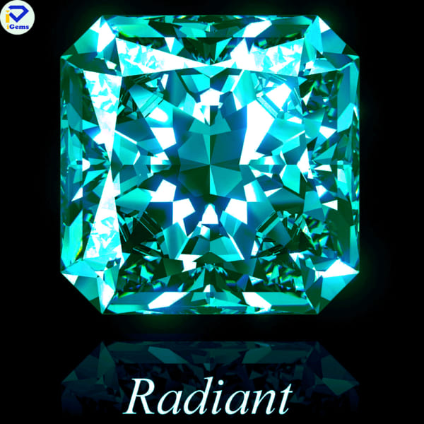 kim cương moissnaite màu xanh dương cắt Radiant